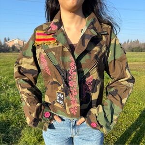 Upcycled Camo Jacket with Pink Accents